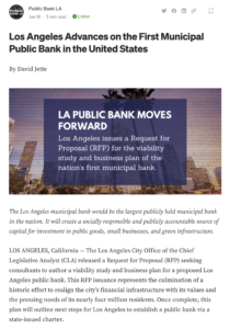 Read more about the article Los Angeles Advances on the First Municipal Public Bank in the United States